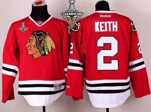 Blackhawks #2 Duncan Keith Stitched Red Stanley Cup Champions NHL Jersey