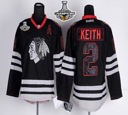 Blackhawks #2 Duncan Keith Black Ice Stitched Stanley Cup Champions NHL Jersey