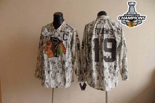 Blackhawks #19 Jonathan Toews Camouflage Stitched Stanley Cup Champions NHL Jersey