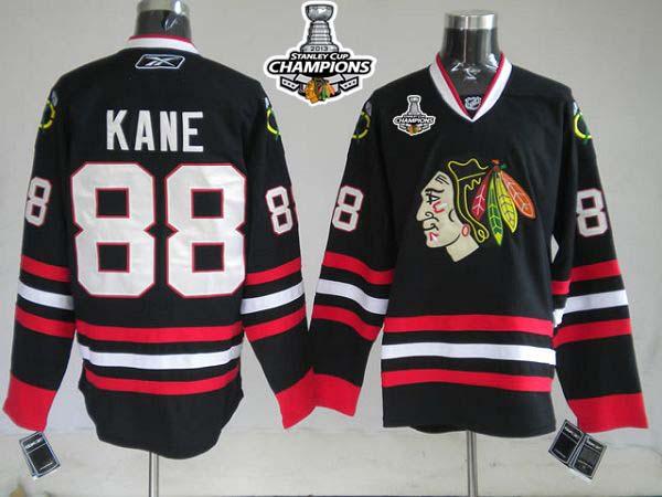 Blackhawks #88 Patrick Kane Stitched Black Stanley Cup Champions NHL Jersey