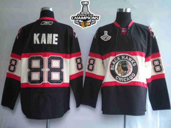 Blackhawks #88 Patrick Kane Stitched Black New Third Stanley Cup Champions NHL Jersey