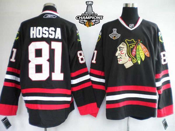 Blackhawks #81 Marian Hossa Stitched Black Stanley Cup Champions NHL Jersey