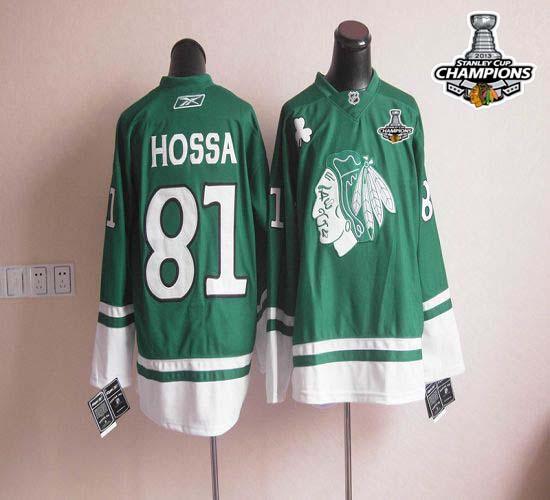 Blackhawks St Patty's Day #81 Marian Hossa Green Stitched Stanley Cup Champions NHL Jersey