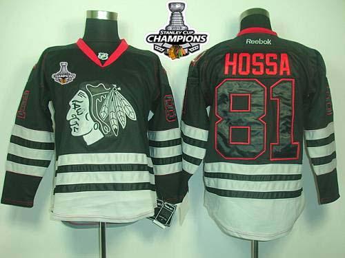 Blackhawks #81 Marian Hossa Black Ice Stitched Stanley Cup Champions NHL Jersey