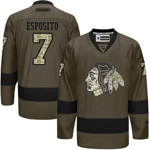Blackhawks #7 Tony Esposito Green Salute to Service Stitched NHL Jersey