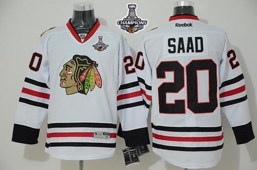 Blackhawks #20 Brandon Saad White Stanley Cup Champions Stitched NHL Jersey