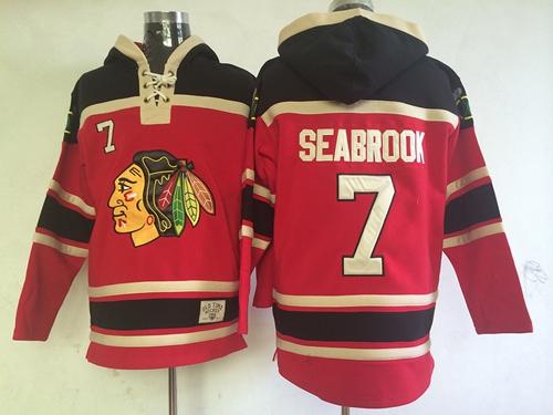 Blackhawks #7 Brent Seabrook Red Sawyer Hooded Sweatshirt Stitched NHL Jersey