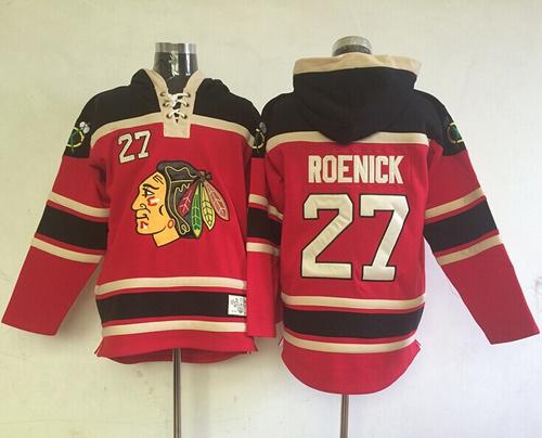 Blackhawks #27 Jeremy Roenick Red Sawyer Hooded Sweatshirt Stitched NHL Jersey