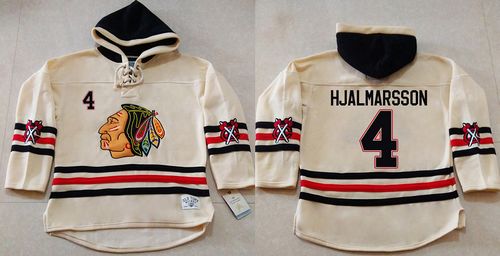 Blackhawks #4 Niklas Hjalmarsson Cream Heavyweight Pullover Hoodie Stitched NHL Jersey