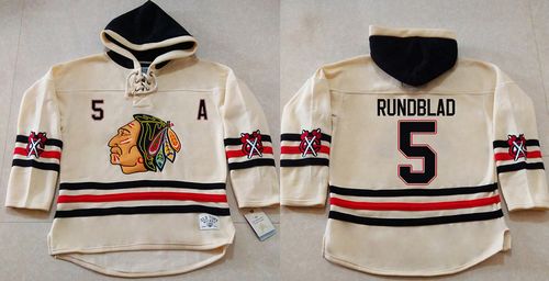 Blackhawks #5 David Rundblad Cream Heavyweight Pullover Hoodie Stitched NHL Jersey