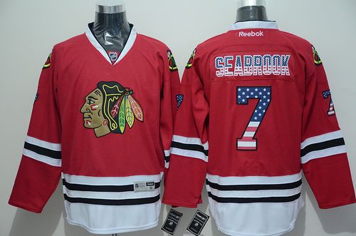 Blackhawks #7 Brent Seabrook Red USA Flag Fashion Stitched NHL Jersey