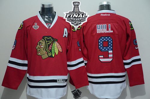Blackhawks #9 Bobby Hull Red USA Flag Fashion 2015 Stanley Cup Stitched NHL Jersey