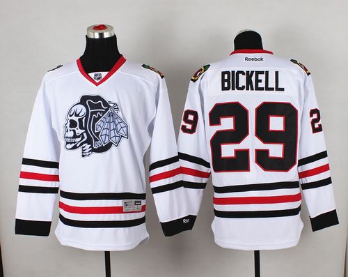 Blackhawks #29 Bryan Bickell White(White Skull) Stitched NHL Jersey