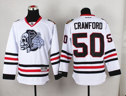 Blackhawks #50 Corey Crawford White(White Skull) Stitched NHL Jersey