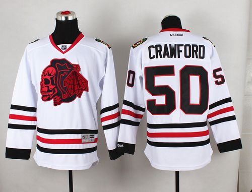 Blackhawks #50 Corey Crawford White(Red Skull) Stitched NHL Jersey