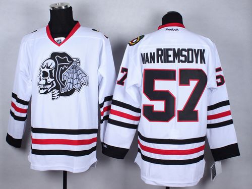 Blackhawks #57 Trevor Van Riemsdyk White(White Skull) Stitched NHL Jersey