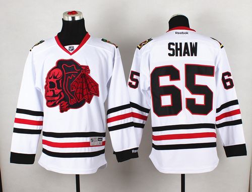 Blackhawks #65 Andrew Shaw White(Red Skull) Stitched NHL Jersey