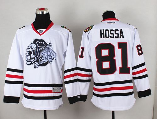 Blackhawks #81 Marian Hossa White(White Skull) Stitched NHL Jersey