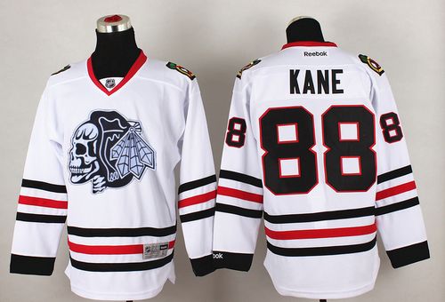 Blackhawks #88 Patrick Kane White(White Skull) Stitched NHL Jersey