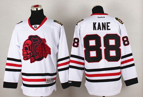 Blackhawks #88 Patrick Kane White(Red Skull) Stitched NHL Jersey