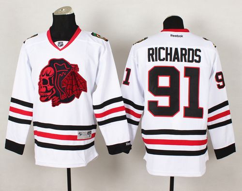 Blackhawks #91 Brad Richards White(Red Skull) Stitched NHL Jersey