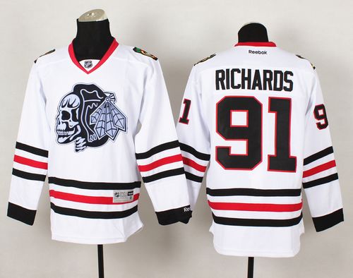 Blackhawks #91 Brad Richards White(White Skull) Stitched NHL Jersey