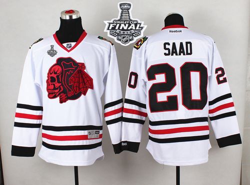 Blackhawks #20 Brandon Saad White(Red Skull) 2015 Stanley Cup Stitched NHL Jersey