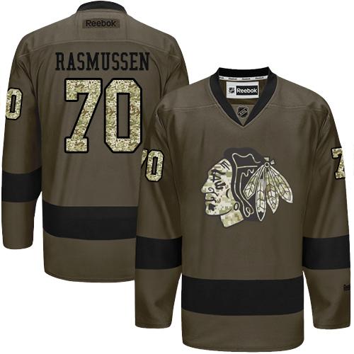 Blackhawks #70 Dennis Rasmussen Green Salute to Service Stitched NHL Jersey