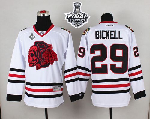Blackhawks #29 Bryan Bickell White(Red Skull) 2015 Stanley Cup Stitched NHL Jersey