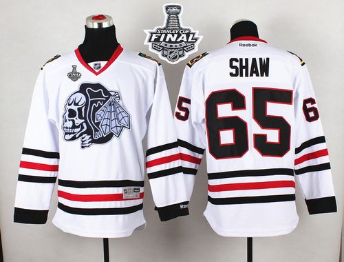 Blackhawks #65 Andrew Shaw White(White Skull) 2015 Stanley Cup Stitched NHL Jersey