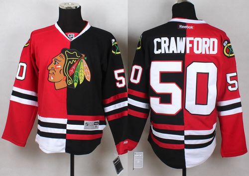 Blackhawks #50 Corey Crawford Red/Black Split Stitched NHL Jersey