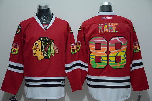 Blackhawks #88 Patrick Kane Red Team Logo On No. Stitched NHL Jersey