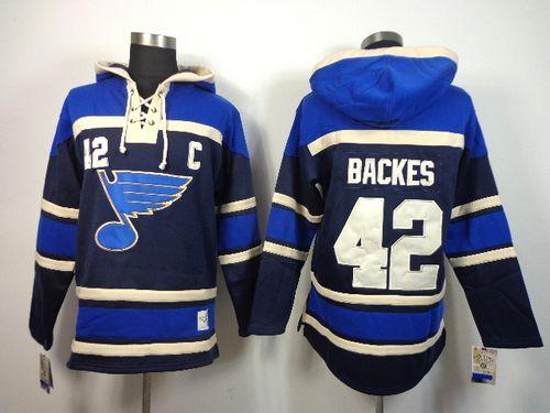 Blues #42 David Backes Navy Blue Sawyer Hooded Sweatshirt Stitched NHL Jersey