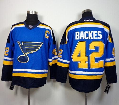 Blues #42 David Backes Light Blue Home Stitched NHL Jersey