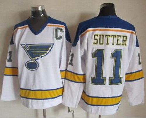 Blues #11 Brian Sutter White/Yellow CCM Throwback Stitched NHL Jersey