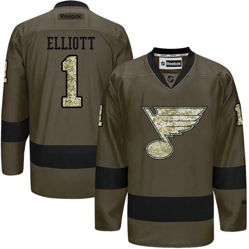 Blues #1 Brian Elliott Green Salute to Service Stitched NHL Jersey