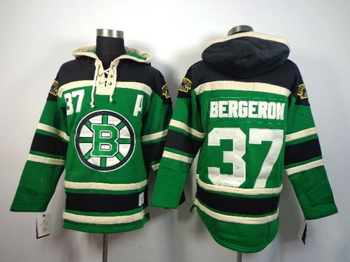 Bruins #37 Patrice Bergeron Green St. Patrick's Day McNary Lace Hoodie Stitched NHL Jersey