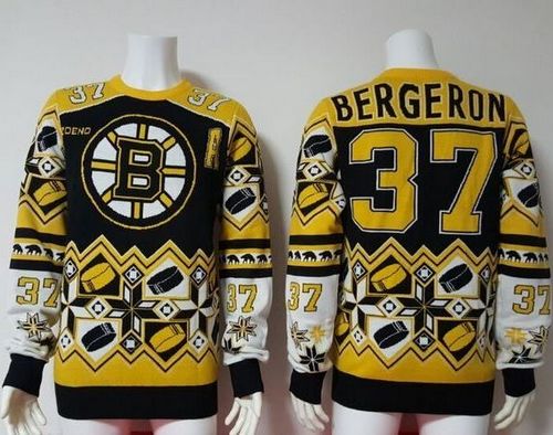 Boston Bruins #37 Patrice Bergeron Yellow/Black Men's NHL Ugly Sweater