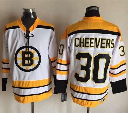 Bruins #30 Gerry Cheevers White CCM Throwback Stitched NHL Jersey