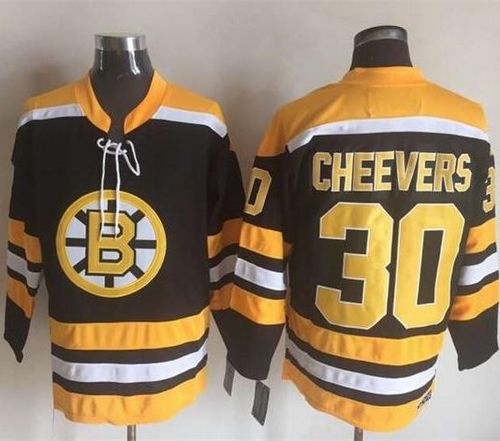 Bruins #30 Gerry Cheevers Black/Yellow CCM Throwback New Stitched NHL Jersey