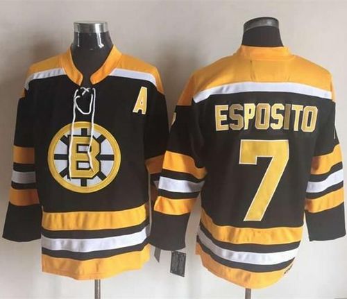 Bruins #7 Phil Esposito Black/Yellow CCM Throwback New Stitched NHL Jersey