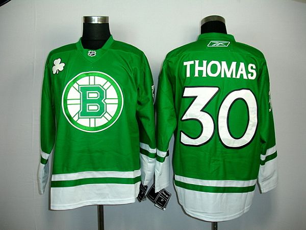 Bruins #30 Tim Thomas Green St. Patty's Day Stitched NHL Jersey