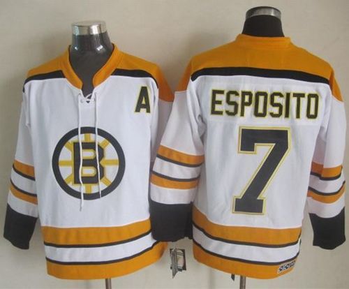 Bruins #7 Phil Esposito White CCM Throwback Stitched NHL Jersey