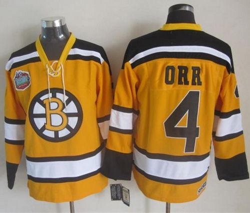 Bruins #4 Bobby Orr Yellow Winter Classic CCM Throwback Stitched NHL Jersey