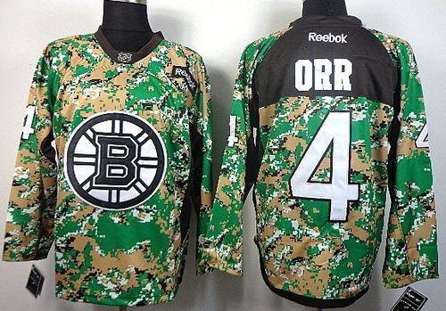 Bruins #4 Bobby Orr Camo Veterans Day Practice Stitched NHL Jersey