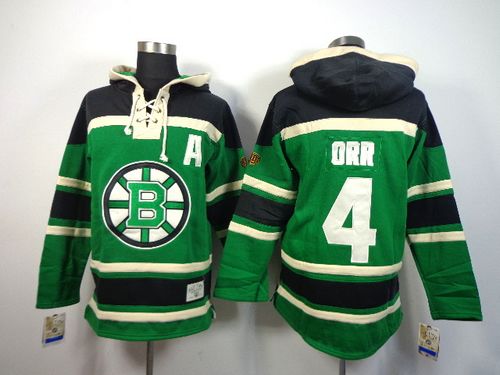 Bruins #4 Bobby Orr Green St. Patrick's Day McNary Lace Hoodie Stitched NHL Jersey
