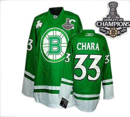 Bruins 2011 Stanley Cup Champions Patch St Patty's Day #33 Zdeno Chara Green Stitched NHL Jersey