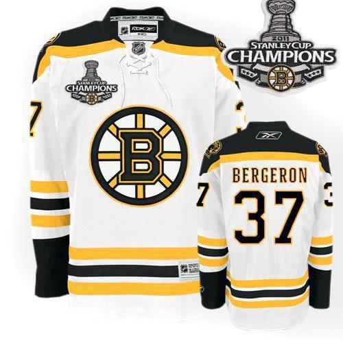 Bruins 2011 Stanley Cup Champions Patch #37 Patrice Bergeron White Stitched NHL Jersey