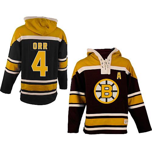 Bruins #4 Bobby Orr Black Sawyer Hooded Sweatshirt Stitched NHL Jersey
