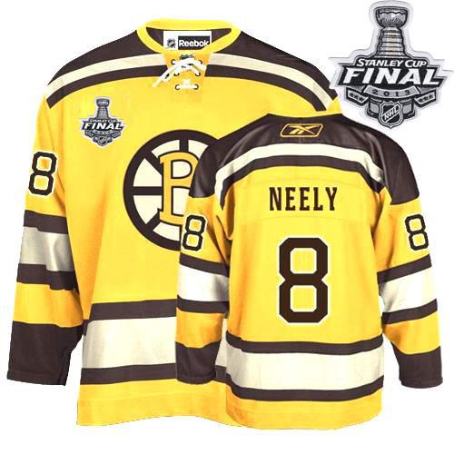 Bruins Stanley Cup Finals Patch #8 Cam Neely Stitched Winter Classic Yellow NHL Jersey